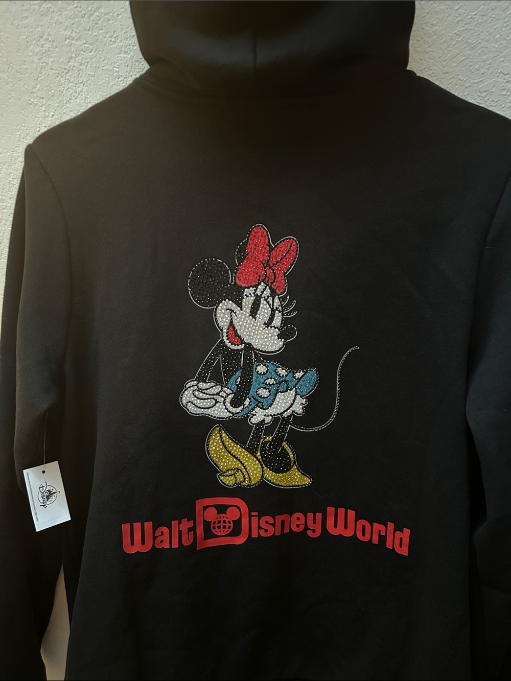 Disney World Minnie Mouse Crystal Rhinestones Black Zip Up Hoodie Sweatshirt NWT